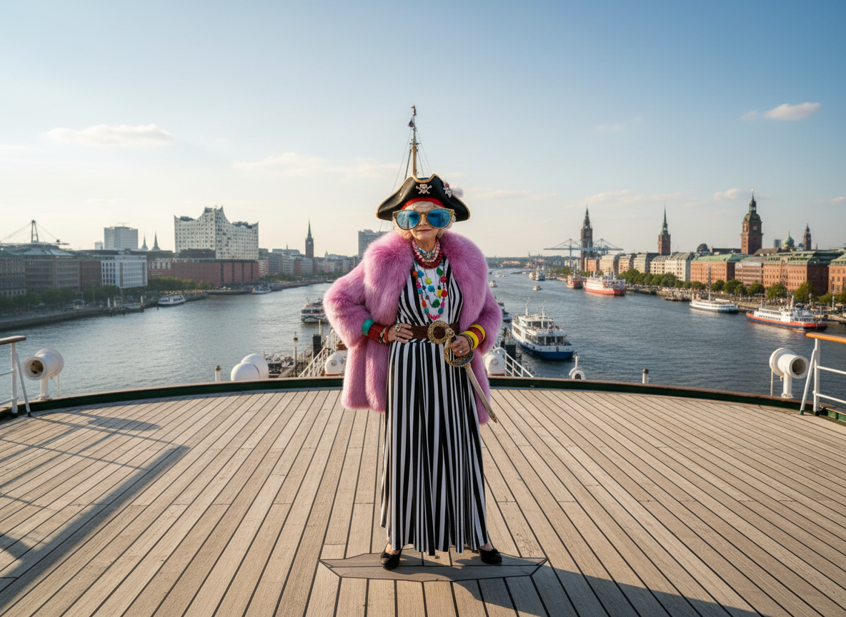 Hamburg Hafen mit Pirat